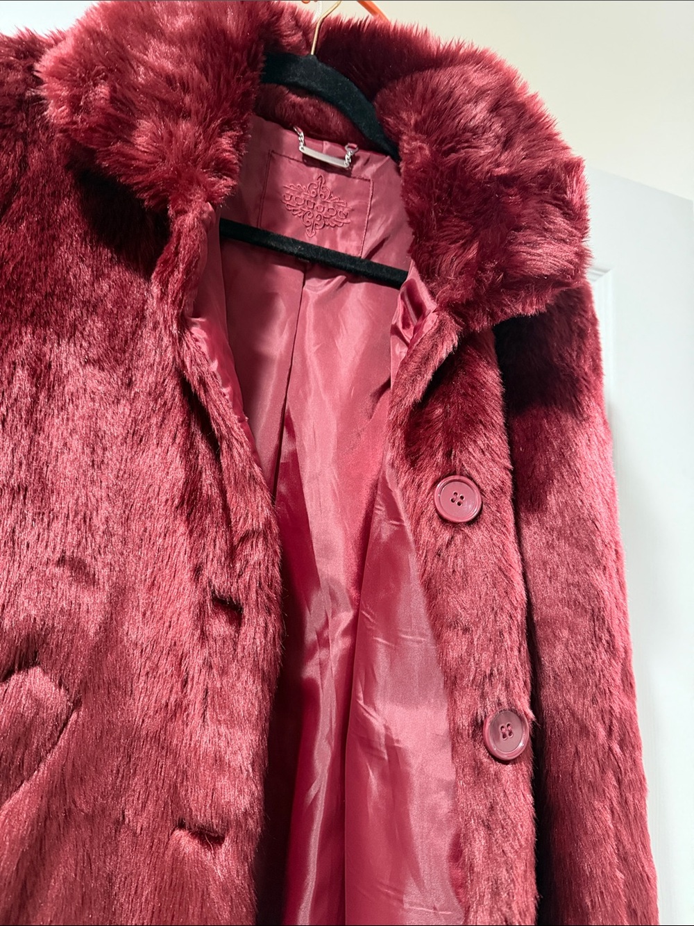Jou Jou Plush Teddy Jacket in Burgundy - Picture 2 of 5